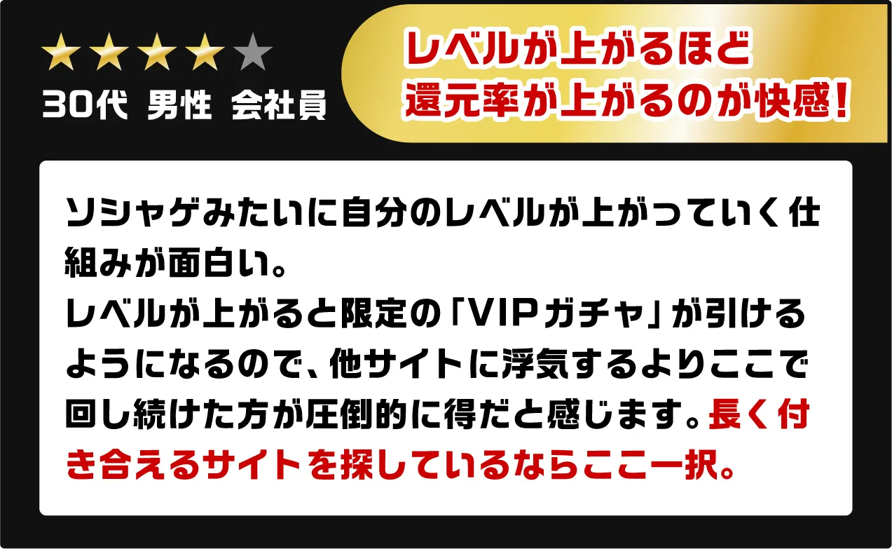 レベルが上がるほど還元率が上がるのが快感！