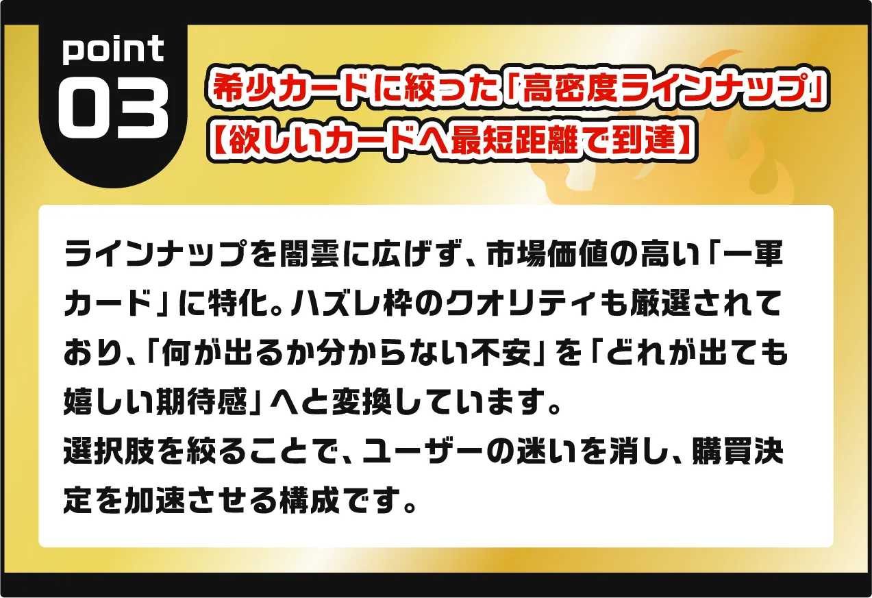 希少カードに絞った「高密度ラインナップ」